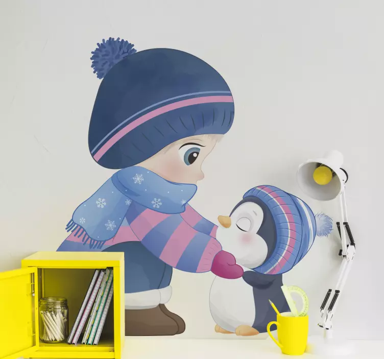 Anime dievča s nálepkou ilustrácie tučniaka - Tenstickers