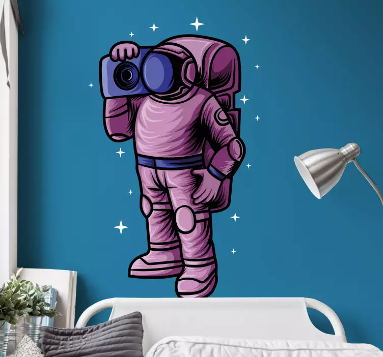 Astronaut držiaci obtlačok rádiovej kazety do spálne - Tenstickers