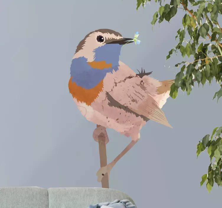 Nálepka bluethroat na čakankovom kvete vtáka - Tenstickers