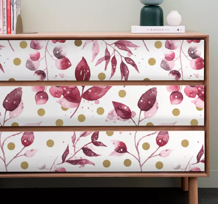 Bordové listy so zlatou nálepkou nábytku - Tenstickers