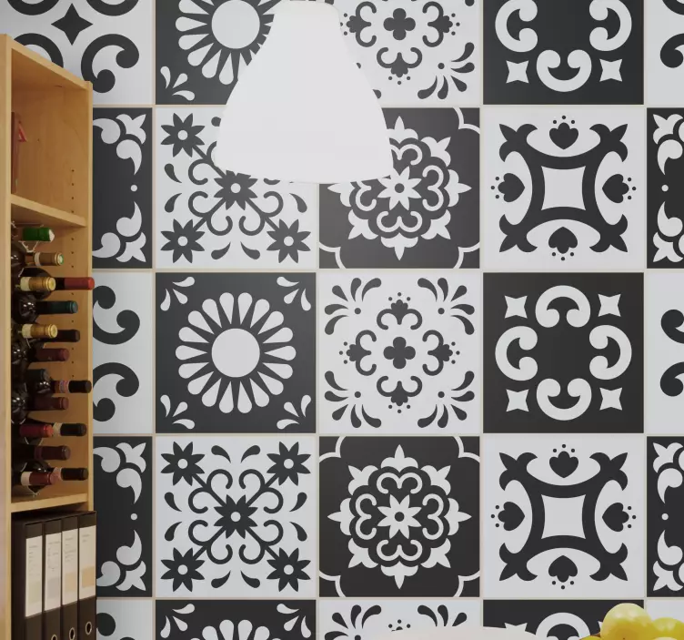 čierna / biela samolepka na dlaždice z cementu dagoberto - Tenstickers