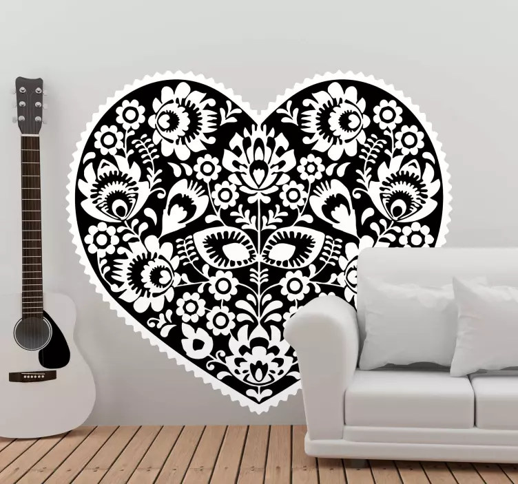 čiernobiele etnické srdiečko vintage samolepky - Tenstickers