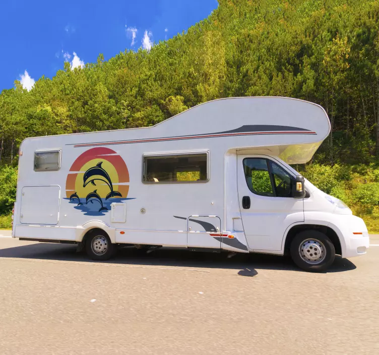 Nálepka s delfínmi pri západe slnka pre karavany - Tenstickers