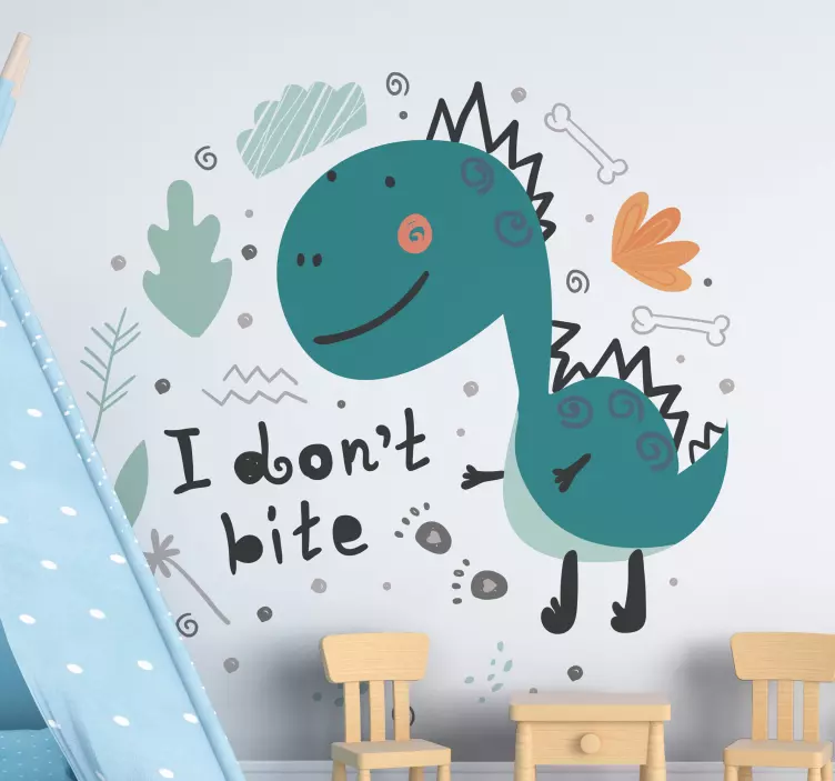 Dinosaurus zelená usmievavá samolepka na stenu dinosaura - Tenstickers