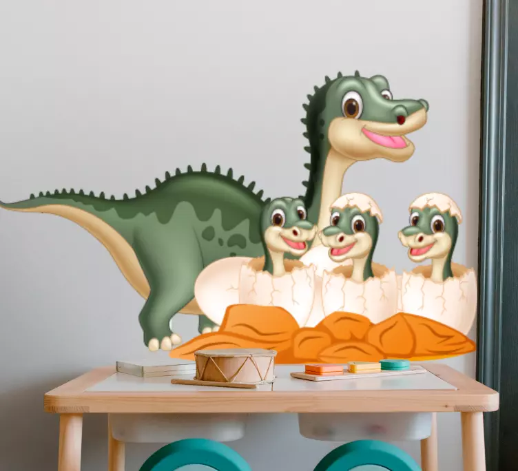Dospelý karikatúra dinosaurus a deti Nálepky na stenu - Tenstickers