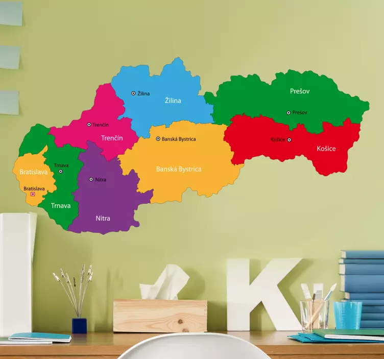 Farebná nálepka na stenu mapa slovenska - Tenstickers