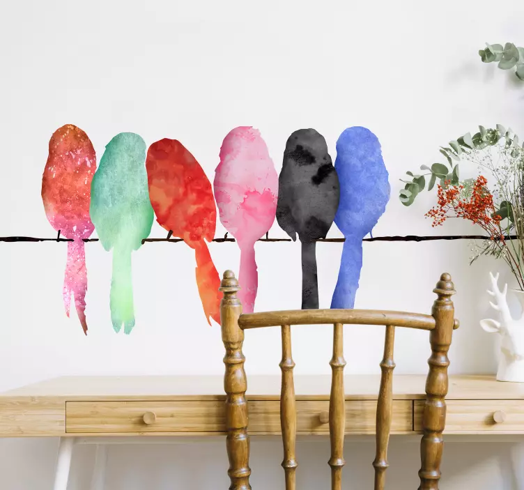Farebné vtáky na štítku s drôtenou stenou - Tenstickers