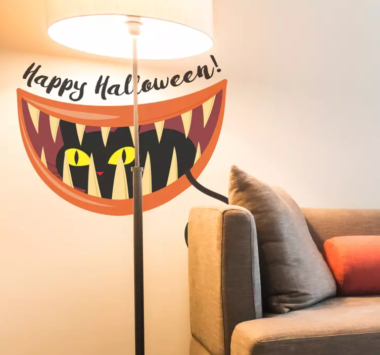 Halloweenska nálepka halloweensky mačací úškrn - Tenstickers