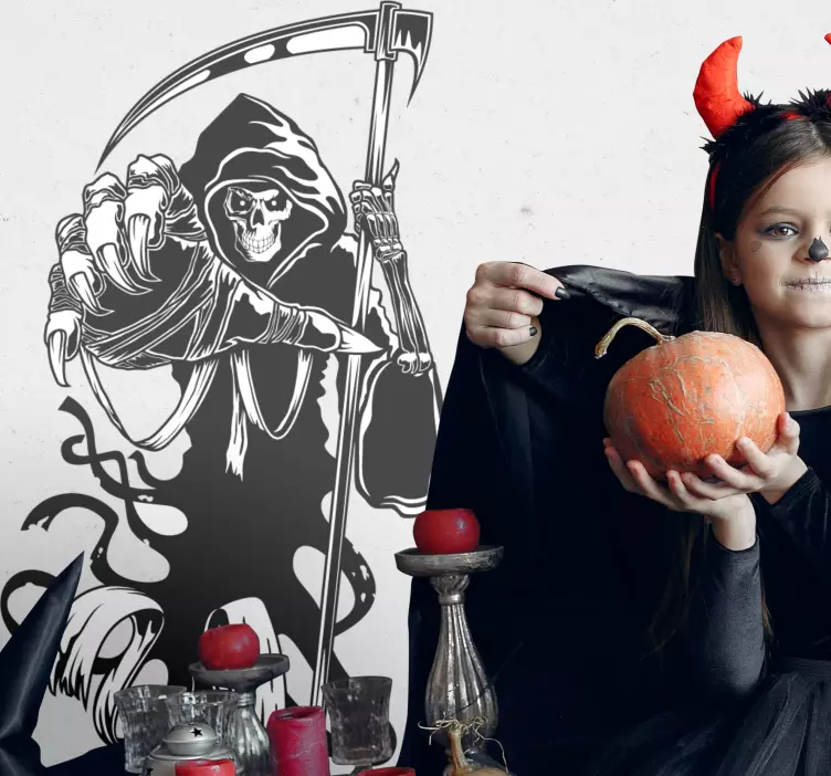 Halloweenska nálepka postava pochmúrneho smrtky - Tenstickers