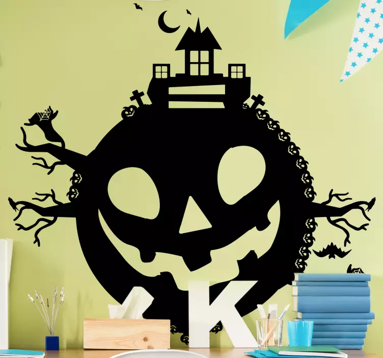 Halloweenska nálepka strašidelný tekvicový dom - Tenstickers