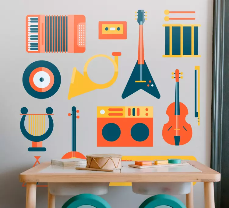 Hudobné nástroje na bielom pozadí obtlačok - Tenstickers