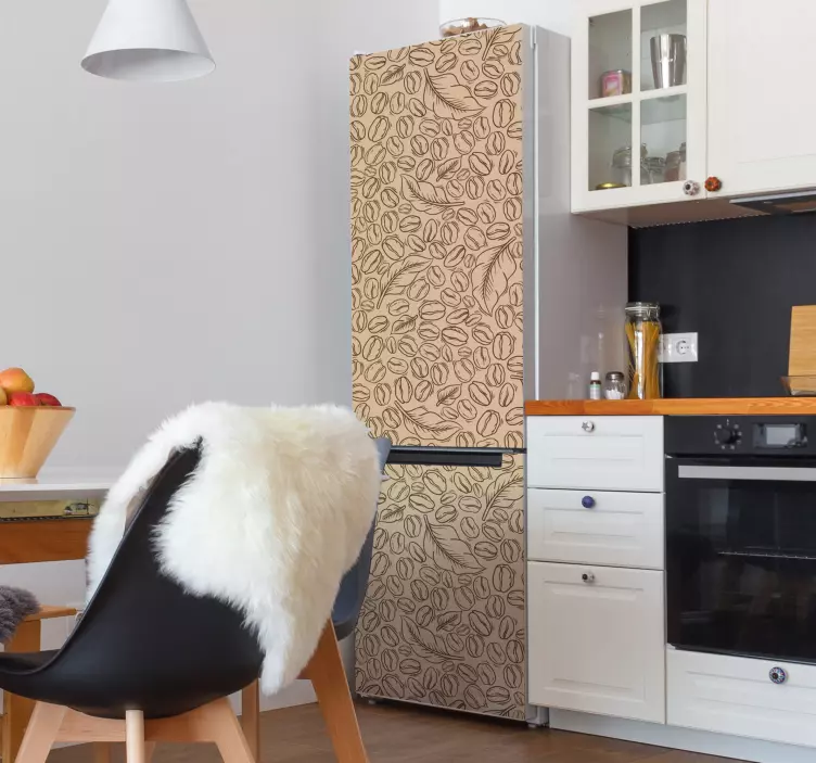 Kávové zrná a obtisky chladničky listov - Tenstickers