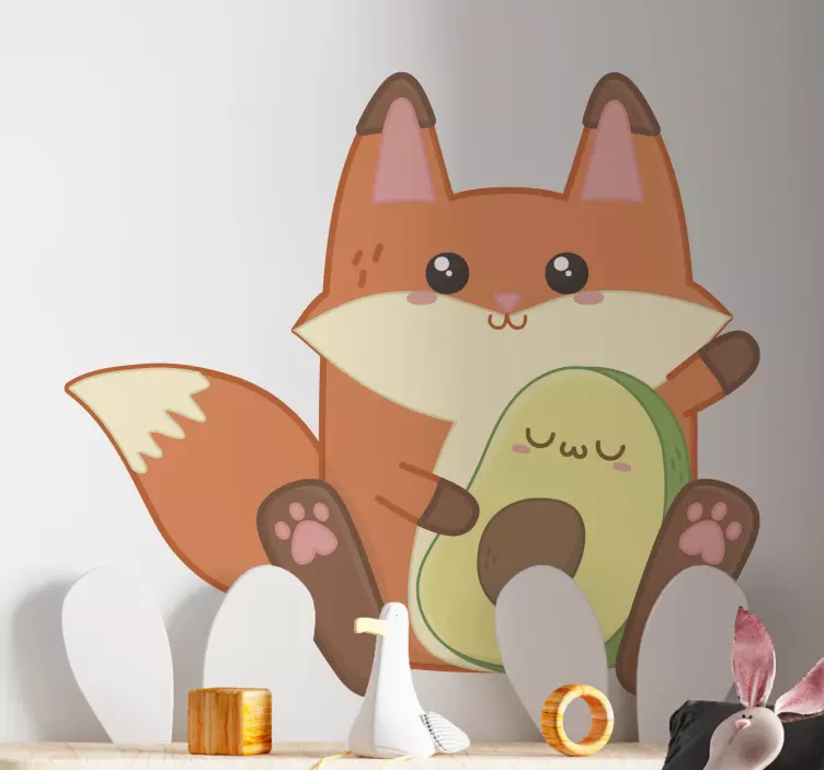 Kawaii fox s avokádovou ilustračnou nálepkou - Tenstickers
