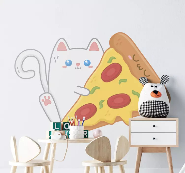 Kawaii mačka s ilustračnou nálepkou pizza - Tenstickers