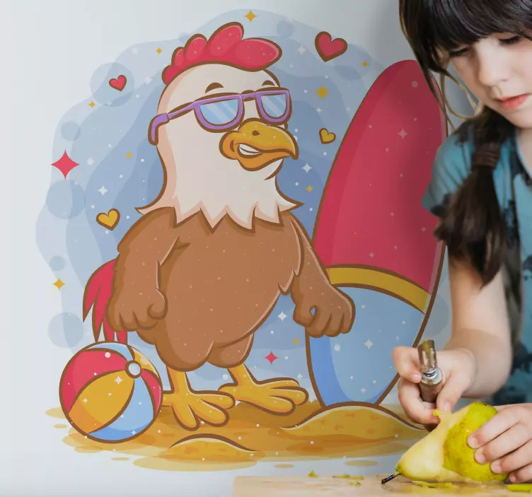 Kohút s vtáčou obtlačkou na surfovej doske - Tenstickers