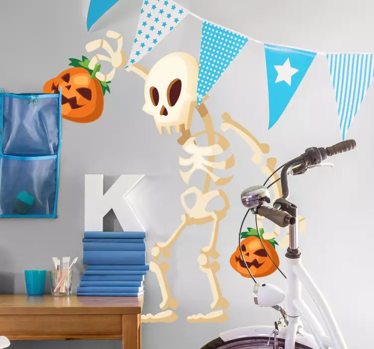 Lebka kradnúca tekvicu halloween nálepka - Tenstickers