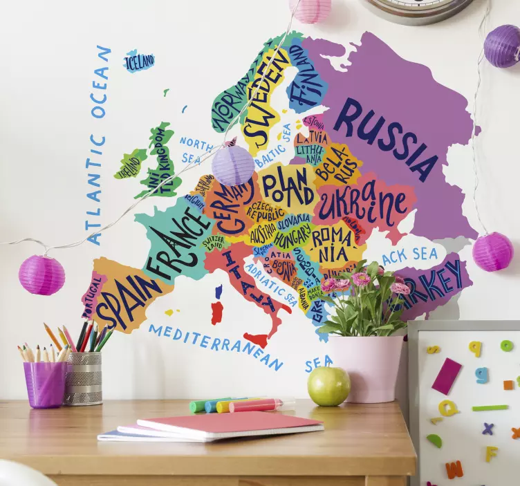 Mapa európy pre deti nálepka s mapou sveta - Tenstickers
