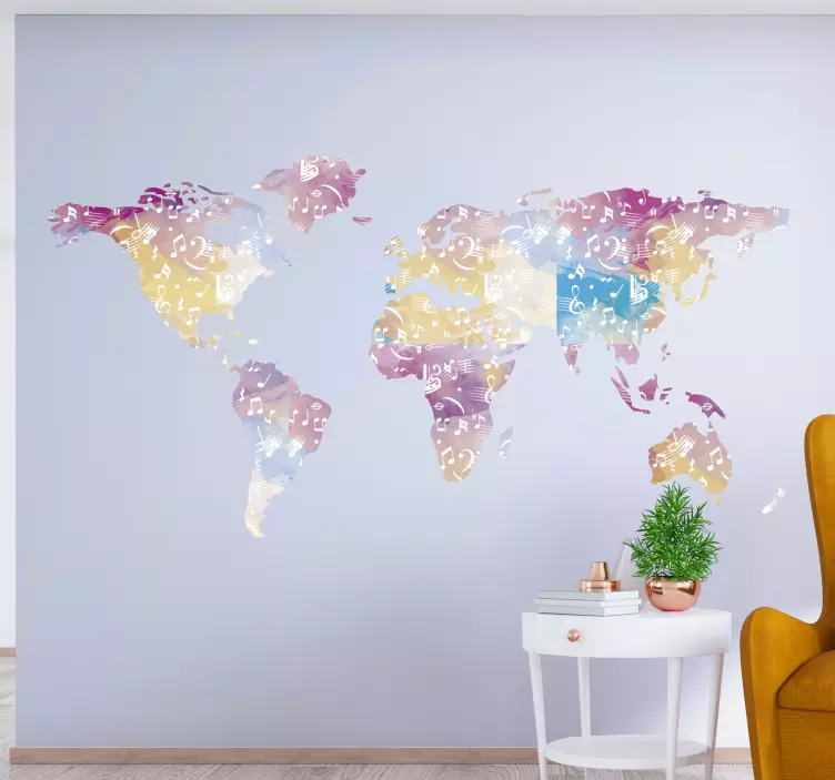 Nálepka s mapou sveta hudobných nástrojov - Tenstickers