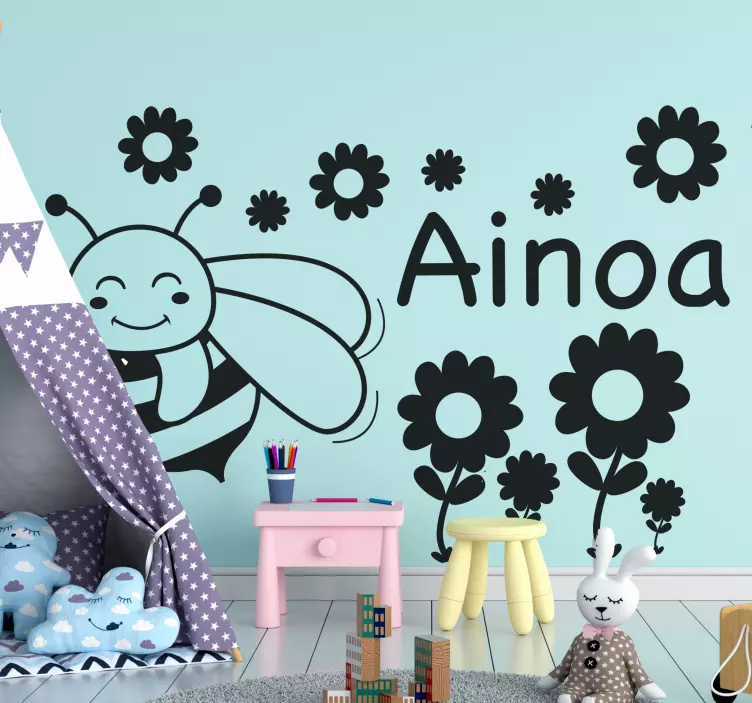 Nálepka s názvom včely a kvety - Tenstickers
