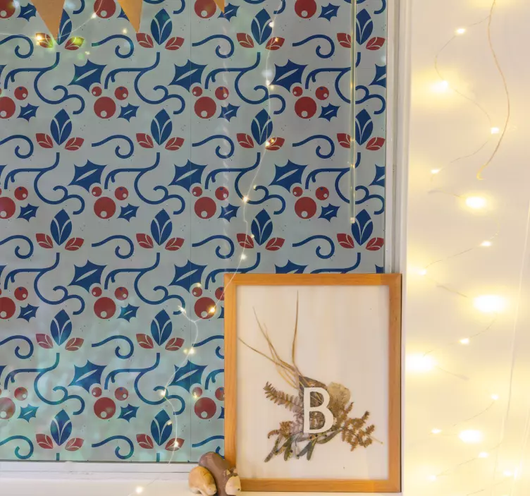 Modrá a červená vianočná nálepka s cesmínami - Tenstickers