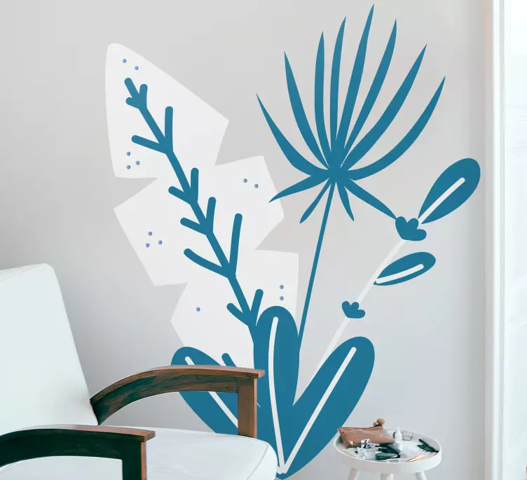 Modré a sivé tropické listy Nálepky na stenu - Tenstickers