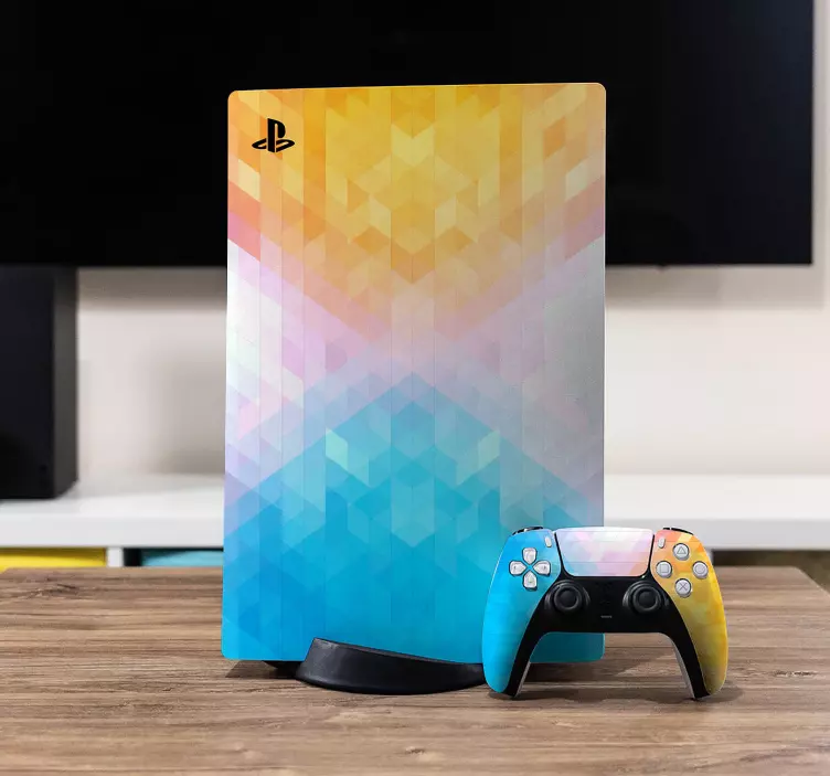 Nálepka ps5 s modrými a žltými štvorcami - Tenstickers