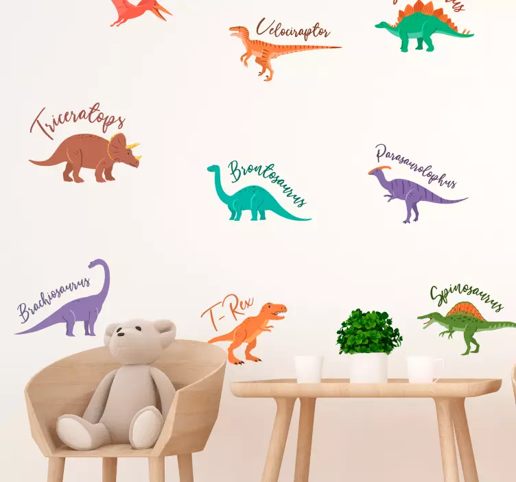 Nálepka dinosaurov s menami na zvieratách - Tenstickers