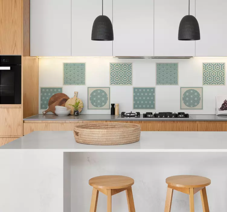 Nálepka na dlaždice zelené japandi - Tenstickers