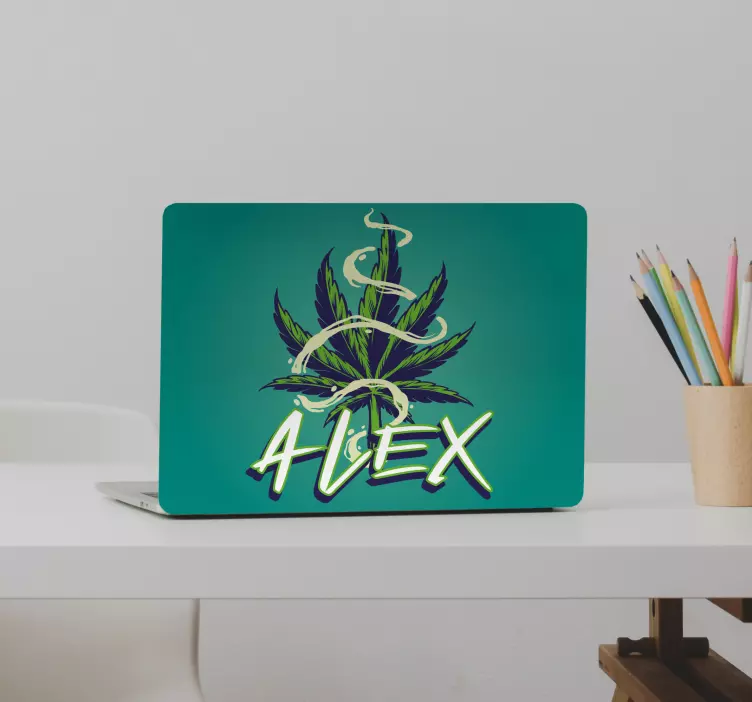 Nálepka na notebook list marihuany s názvom - Tenstickers