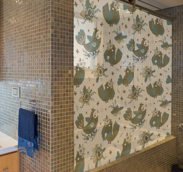 Nálepka na sprchu očarujúce vzory vtákov - Tenstickers