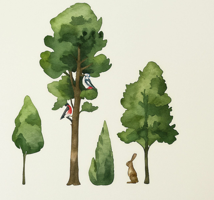 Nálepka na stenu drevené stromy s akvarelom - Tenstickers