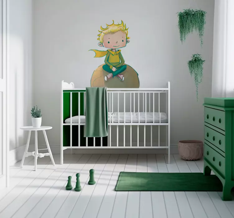 Kreslená nálepka s dieťaťom sediacim na planéte - Tenstickers