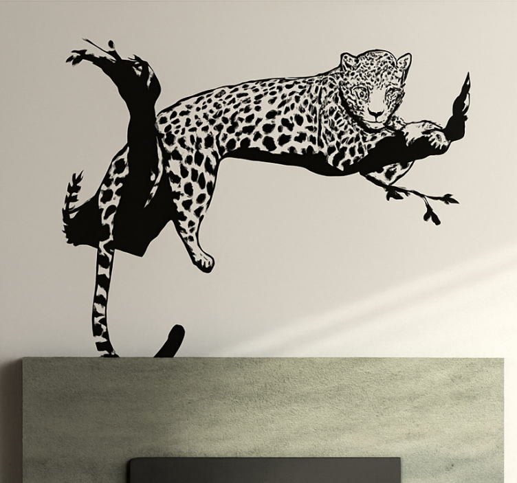 Nálepka na stenu obývačky leopard na strome - Tenstickers