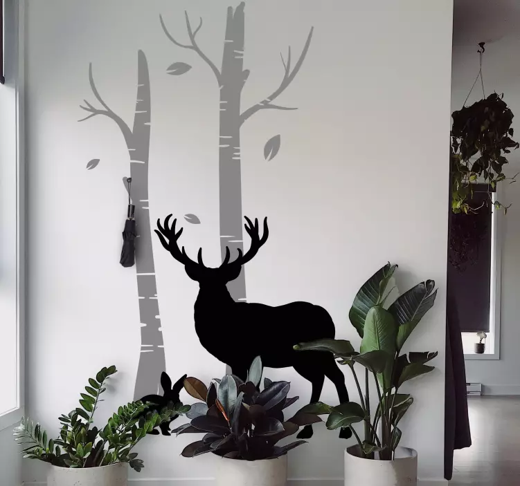 Nálepka na vešiak na šaty jeleň pri stromoch - Tenstickers