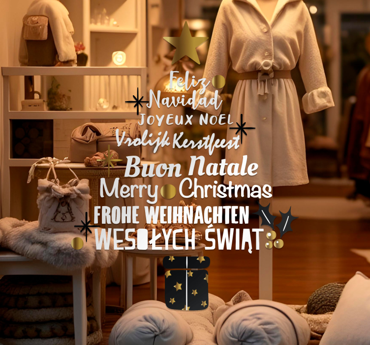 Nálepka na výklady vianočný stromček v rôznych jazykoch - Tenstickers