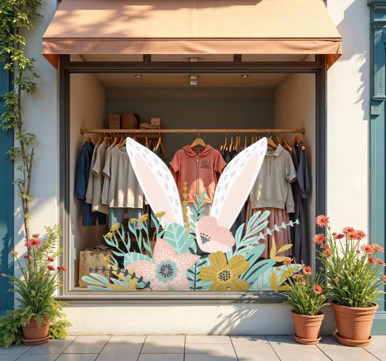 Nálepka na výklady zajačie uši a rastliny - Tenstickers