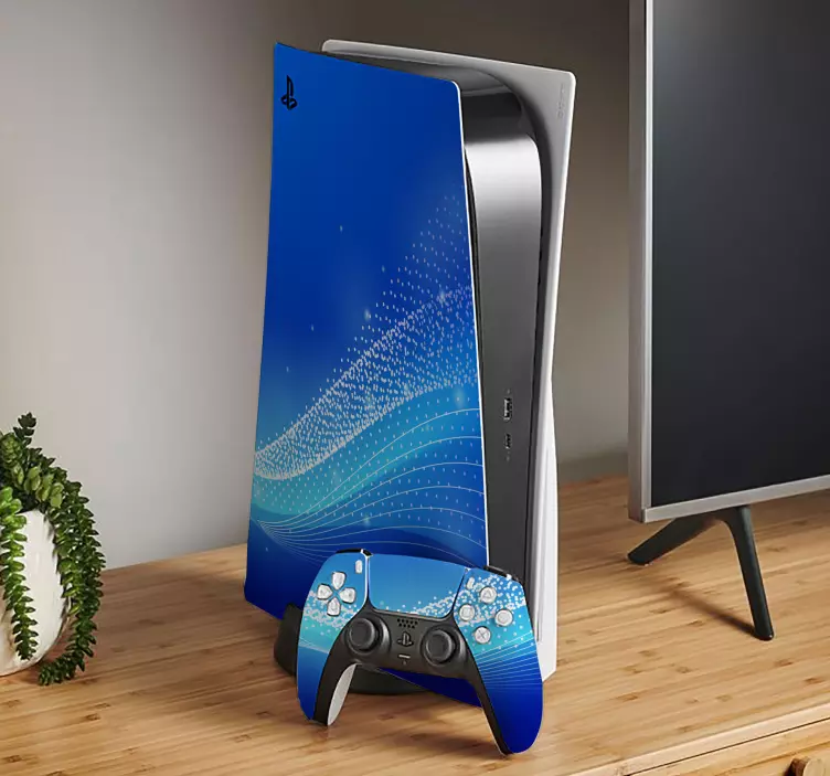 Nálepka s modrými vlnami a bodkami na koži ps5 - Tenstickers