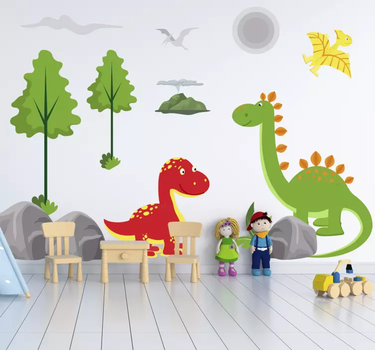 Nálepka pre deti farebná scéna s dinosaurami - Tenstickers