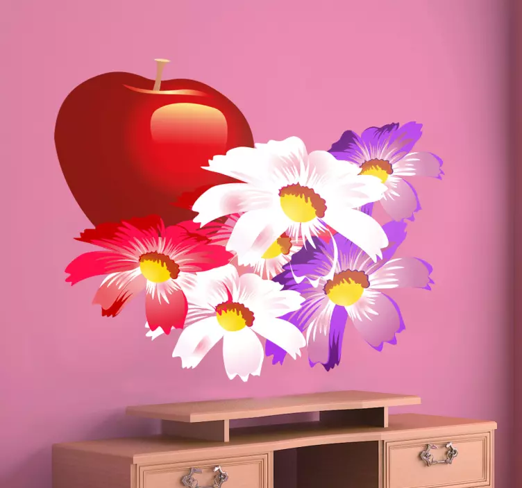 Nálepka s chladničkou na červené jablko a kvety - Tenstickers