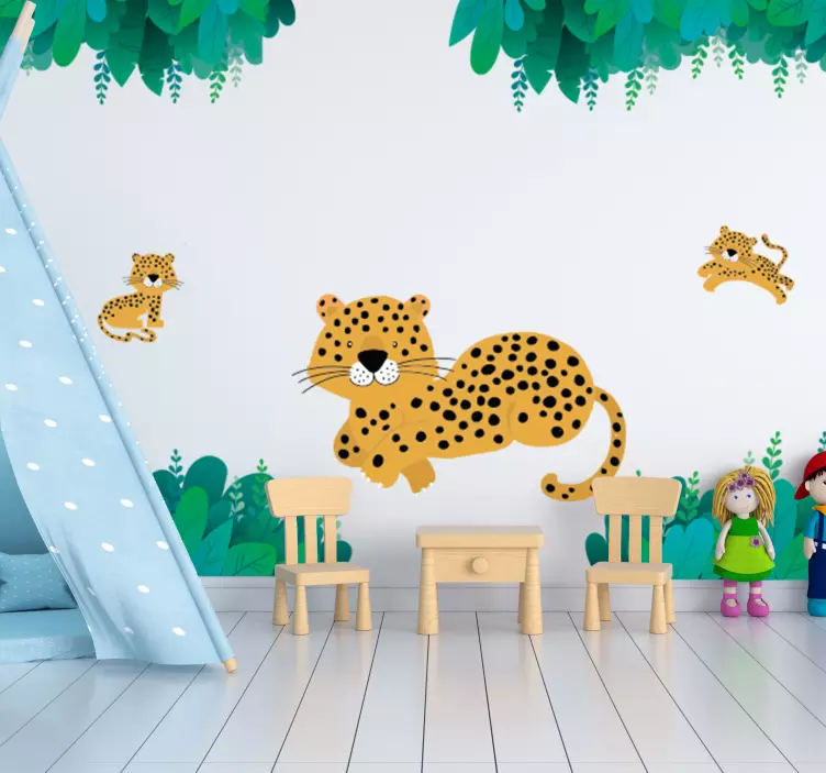 Leopard mama a deti divoké zviera obtisky - Tenstickers