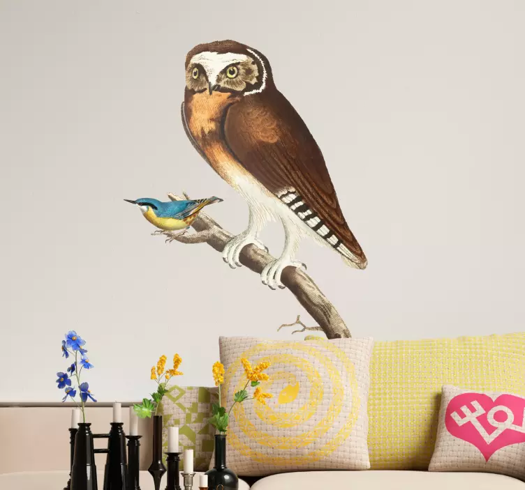 Nálepka s vtáčikom pár sov a modrých vtákov - Tenstickers