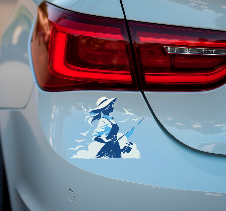 Nálepka športu dievča rybárčenie - Tenstickers