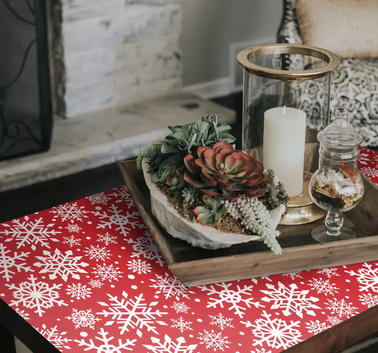 Nálepka udalosti červený vzor snehových vločiek - Tenstickers