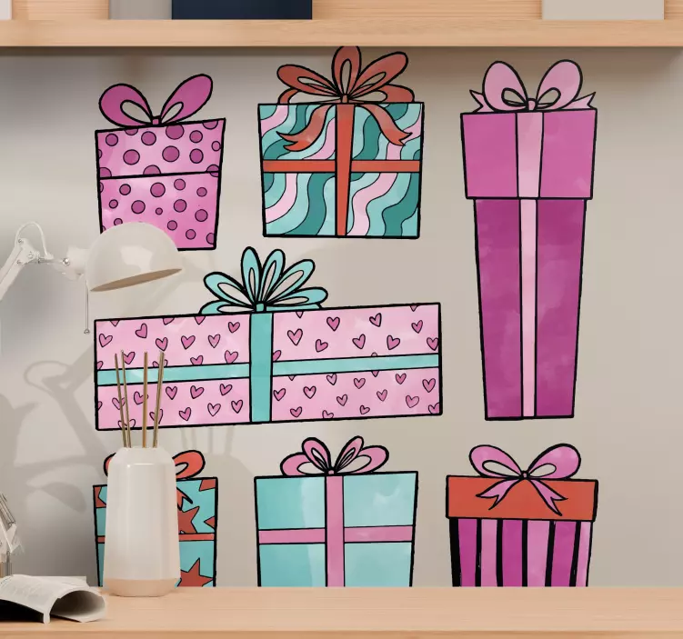 Vianočná nálepka farebné darčekové boxy - Tenstickers