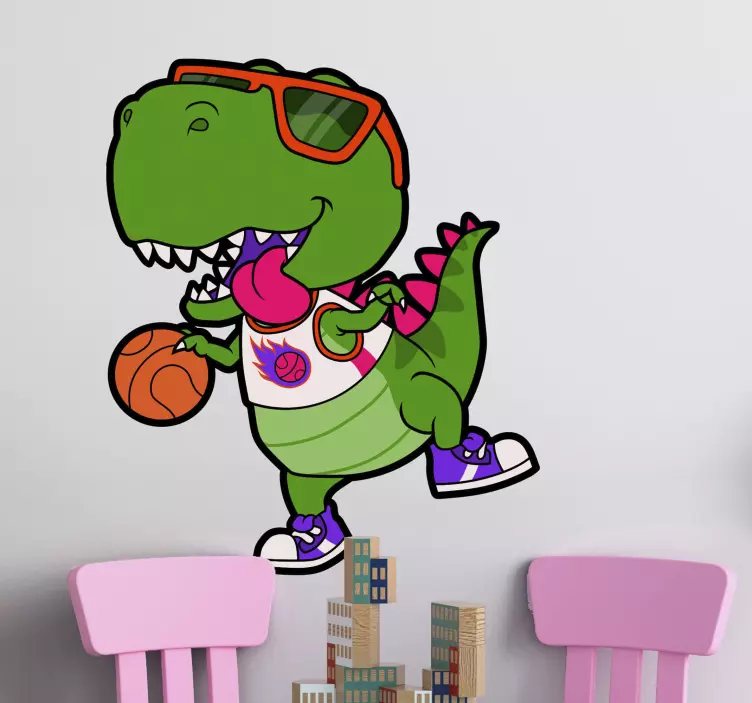 Nálepku hravý dinosaurus basketbal - Tenstickers