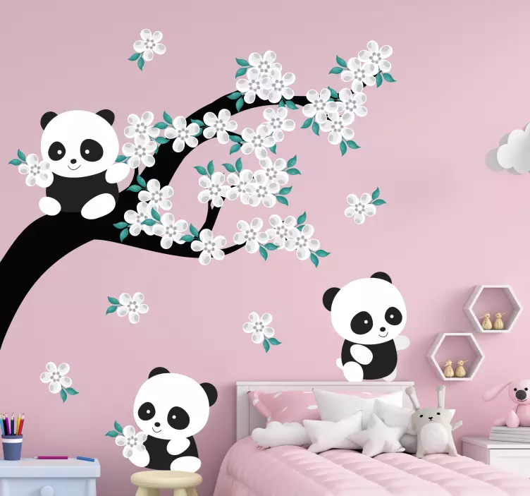 Nálepku panda kvetinová scéna - Tenstickers