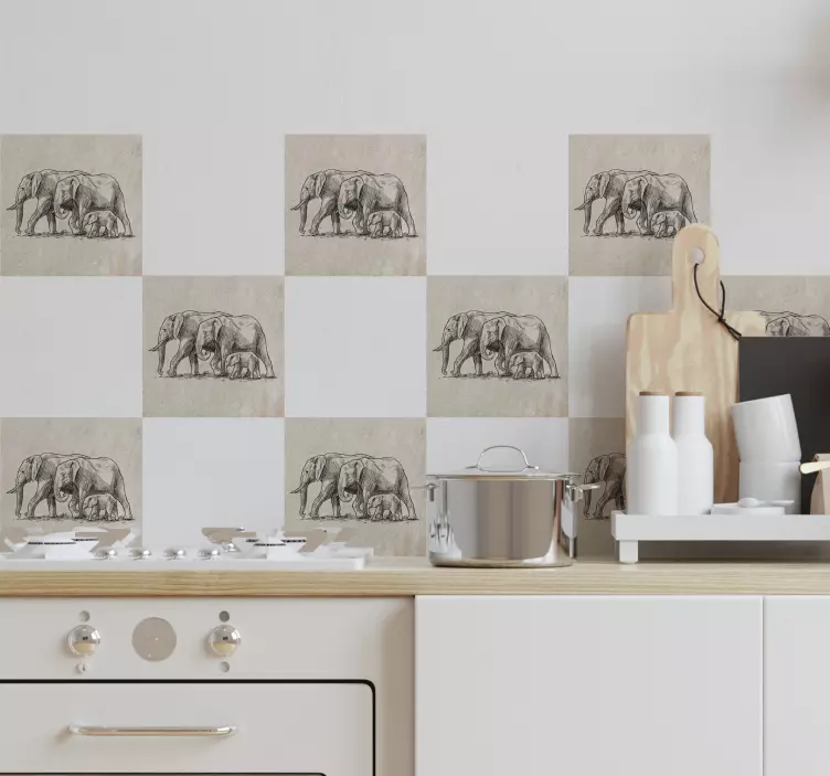 nalepky na obkladačky náčrt slonov - Tenstickers