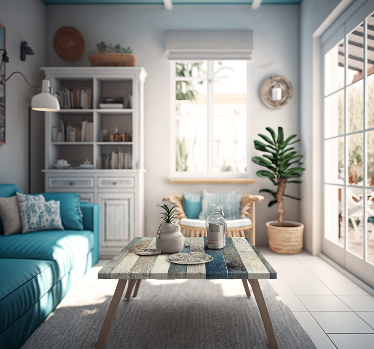 nálepky na nábytok madera envejecida tonos azul - Tenstickers