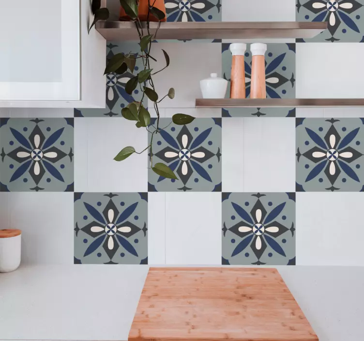 Nálepka na dlaždice geometrický kvetinový vzor - Tenstickers