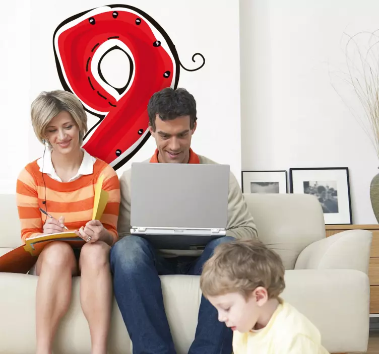 nalepky na stenu zvierata hravé číslo deväť - Tenstickers